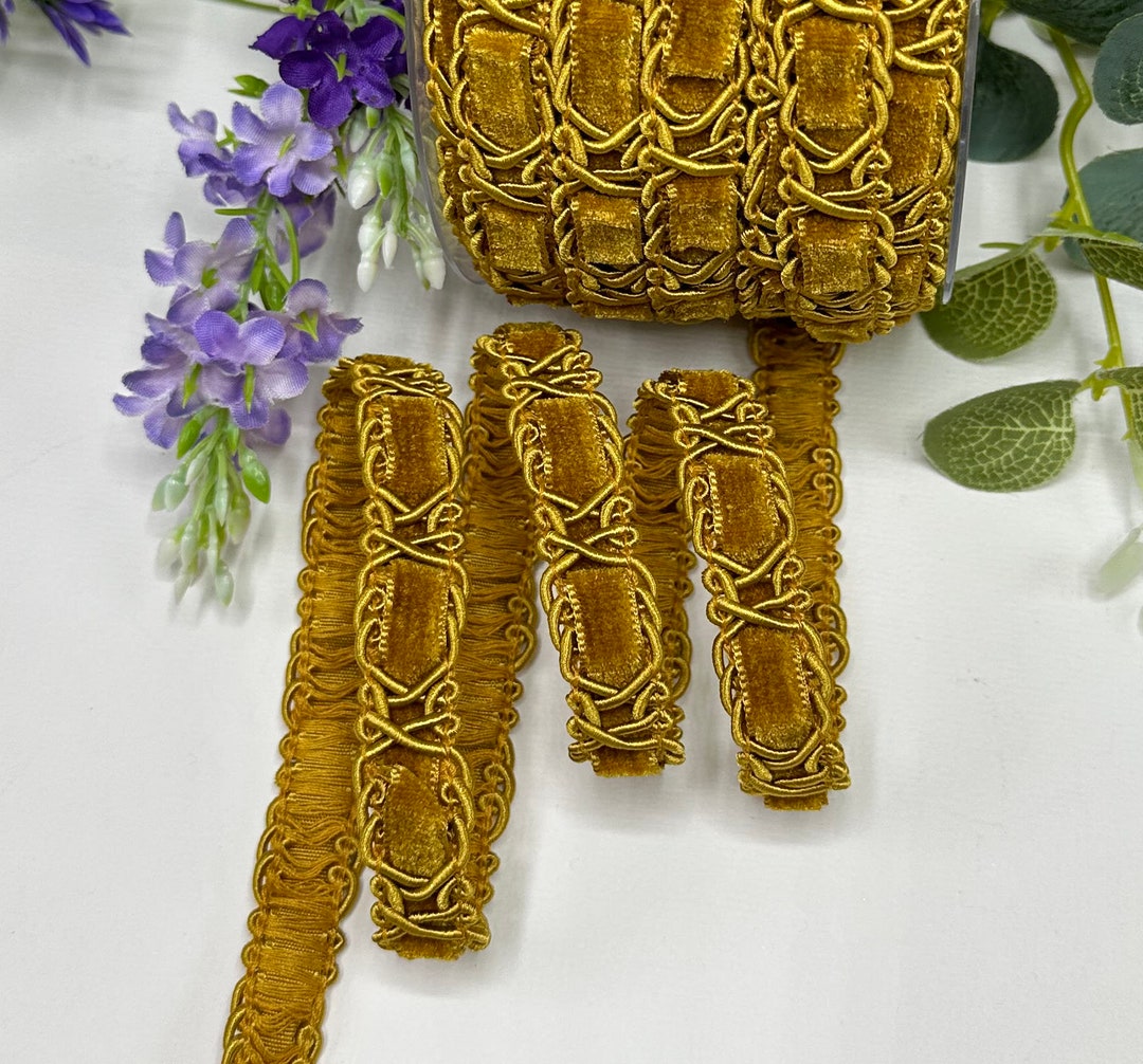 Mustard Ruffle Trim Mustard Gold Velvet Chenille Braid Upholstery Trim 5/8