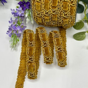 Mustard Gold velvet trim luxury chenille braid for dressmaking, upholstery, lampshades, furniture and home decor -5/8&quot; 16mm wide