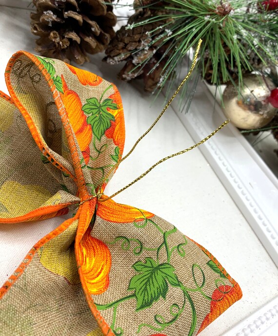2 1//2/" Wired Pumpkin Ribbon Thanksgiving Wreath Bow Halloween Autumn Cake Squash