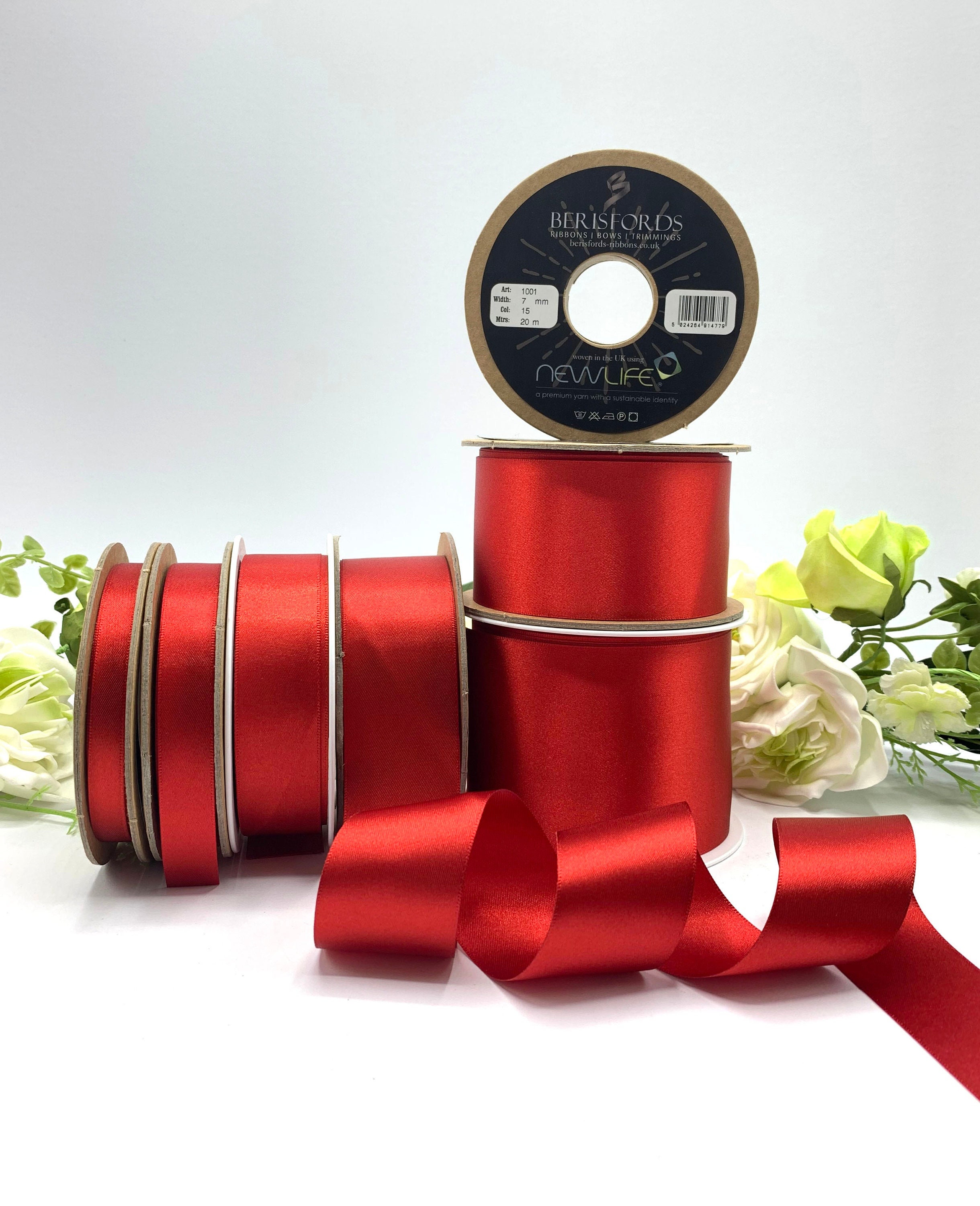 Red Silk Ribbon 1/4” wide BY THE YARD, Narrow Red Silk Ribbon