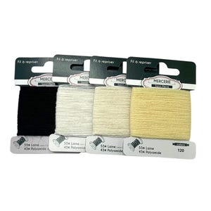 Darning wool, black white ivory cream mending thread for knitwear, socks and accessories, 15m visible mending thread - wool/polyamide