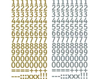 108 Large number stickers, peel off gold or silver