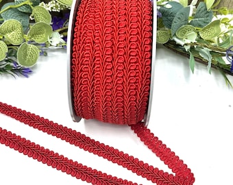 Czerwona plecionka, 15 mm, lamówka tapicerska z warkoczem