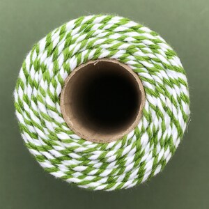 10m Length Bakers Twine, packaging string, eco friendly coloured cord for Christmas gift wrapping Lime Green/White