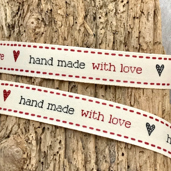 5/8" Handmade With Love Ribbon, hand made fabric sew in labels