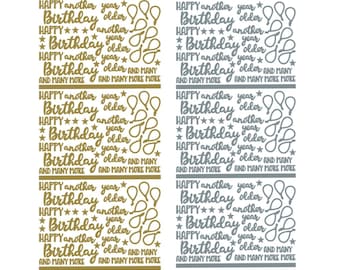 Pegatinas de felicitación de cumpleaños con láminas doradas y plateadas - Tarjetas artesanales