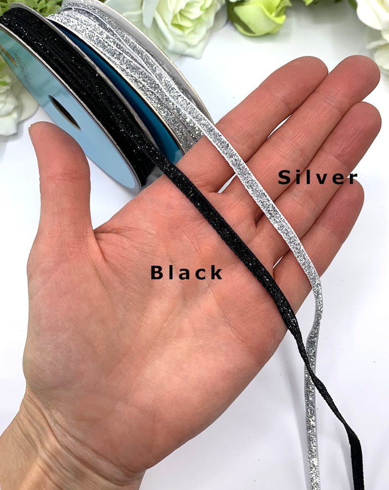 5mm Metallic velvet glitter ribbon for gift wrapping and sewing embellishment image 3