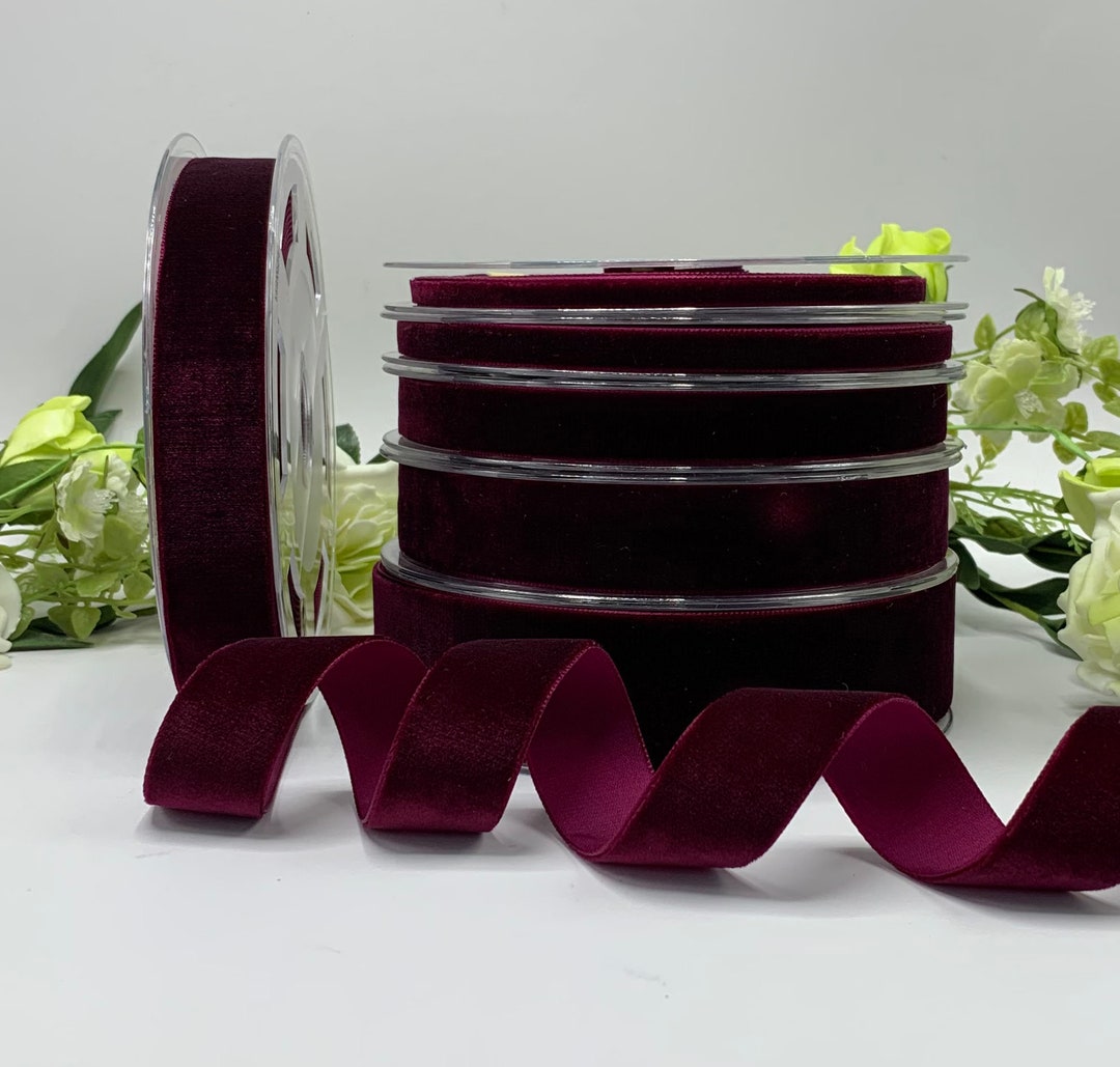 Velvet Ribbon for Crafts Decoration 20 Yard 10mm - Wine Red