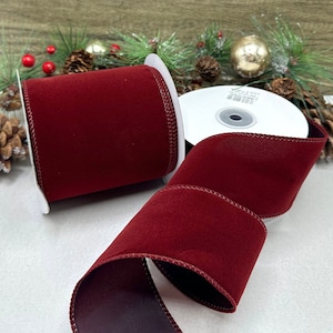 Nastro di velluto bordeaux cablato, fiocco di Natale in filo leggero, ghirlande di decorazioni floreali per matrimoni invernali - incrementi di 3 m, 5 m e 10 m, larghezza di 6 cm e 10 cm