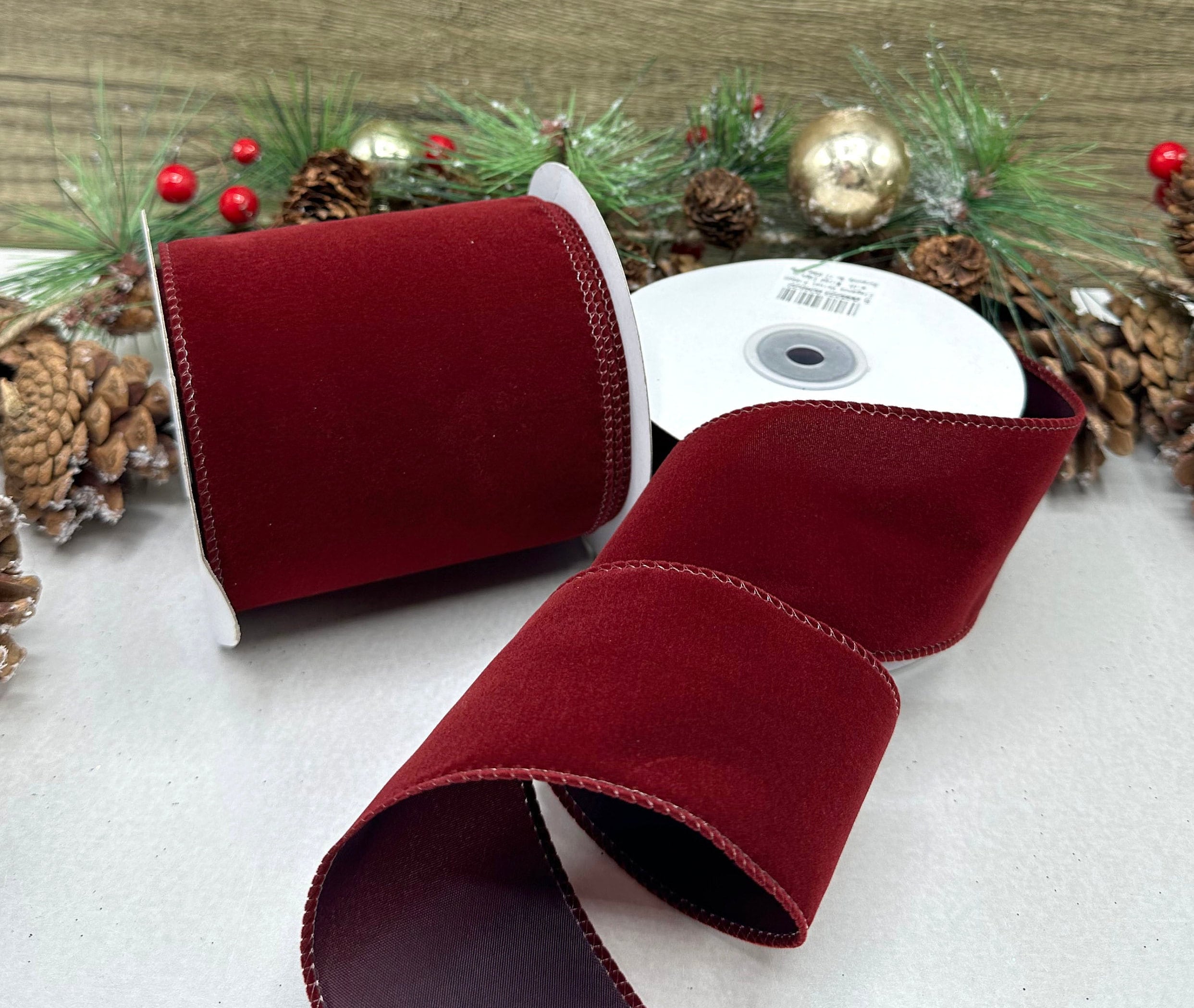 Lightweight Ribbon Wired Burgundy Velvet Ribbon, Lightweight Wire, 5m 10m Increments 6cm ...