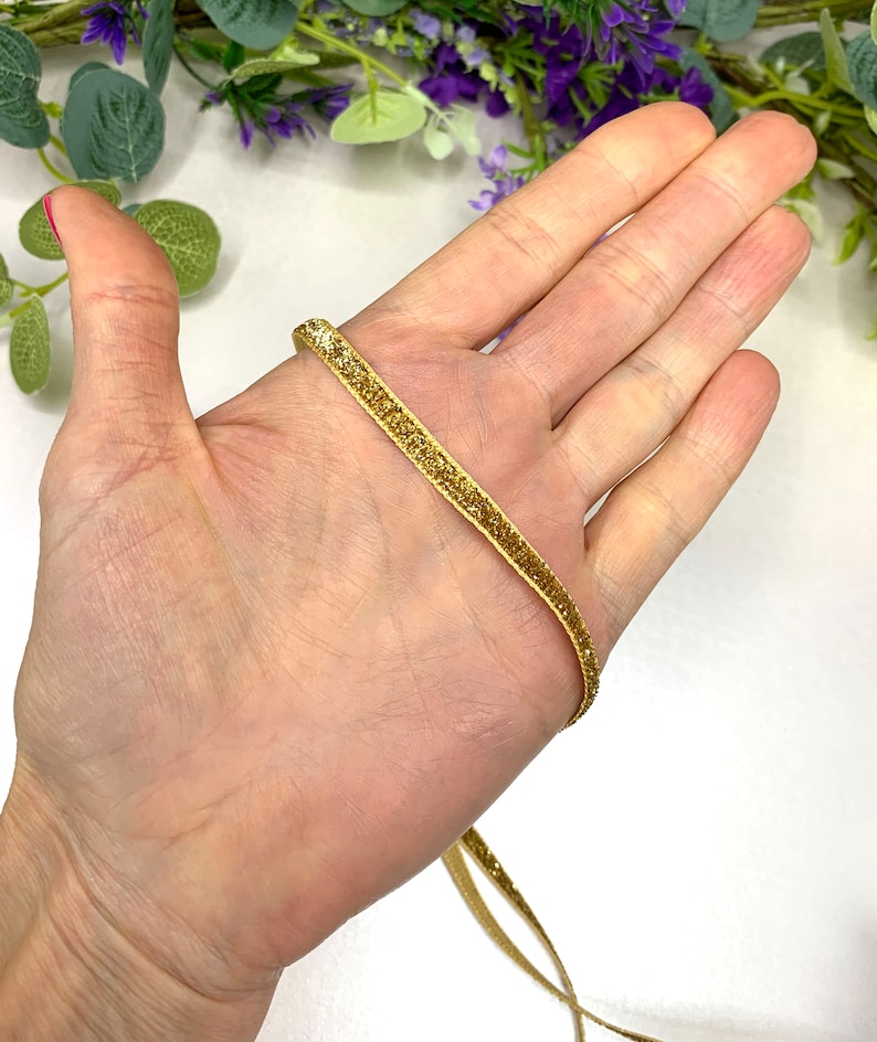 5mm Metallic velvet glitter ribbon for gift wrapping and sewing embellishment Gold