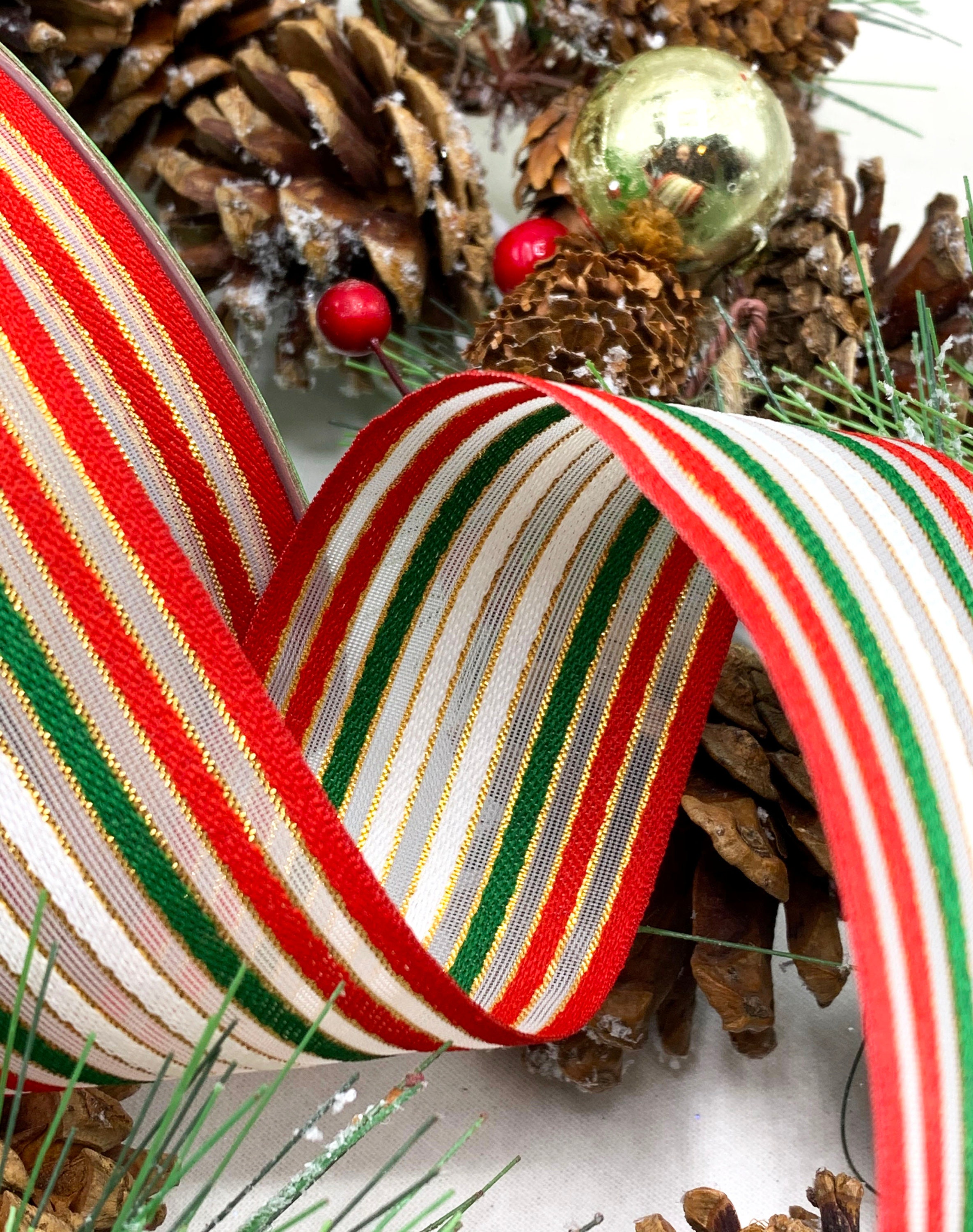 2 Woven Christmas Stripes Organza Ribbon Red Green Etsy