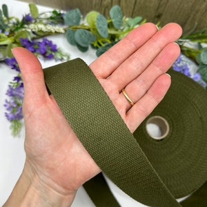 1.5 inch 100% cotton webbing for bag handles, belts and home accessories / 1m 2m 3m lengths Khaki Green - 053