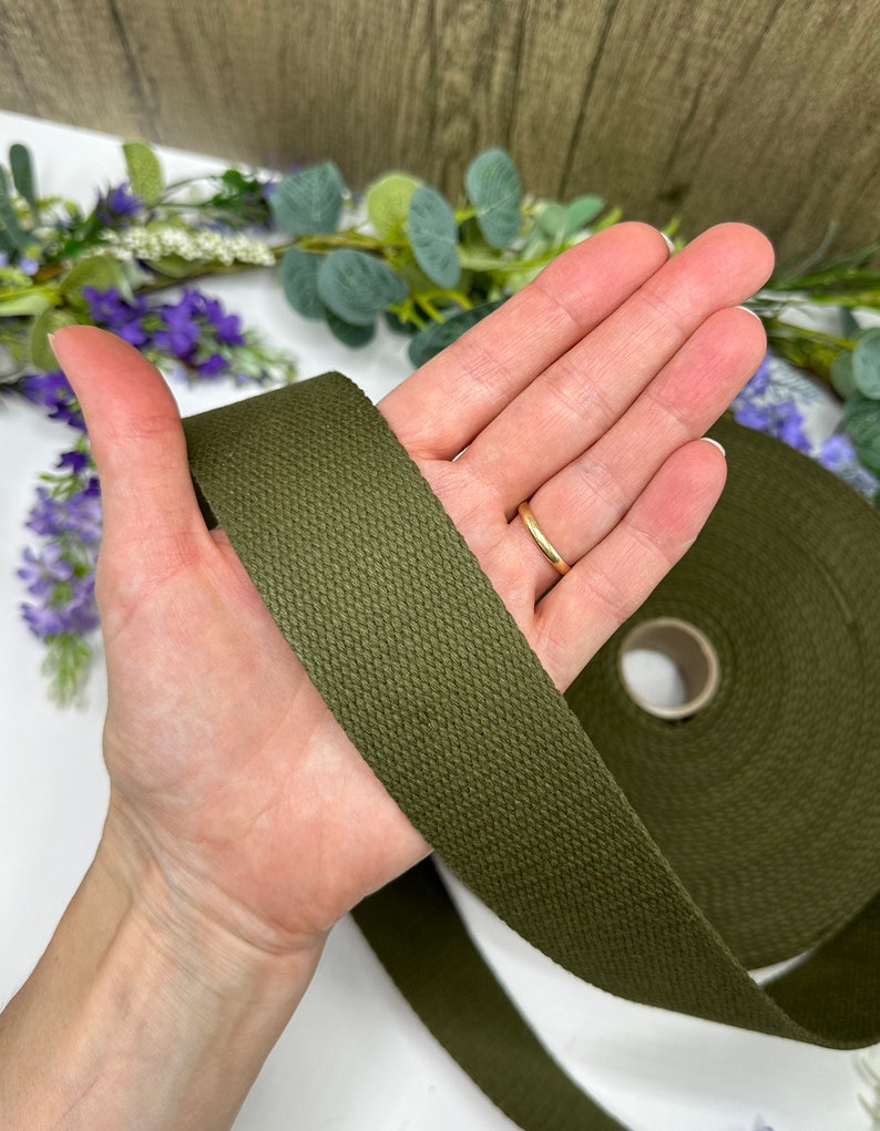 1.5 inch 100% cotton webbing for bag handles, belts and home accessories / 1m 2m 3m lengths Khaki Green - 053