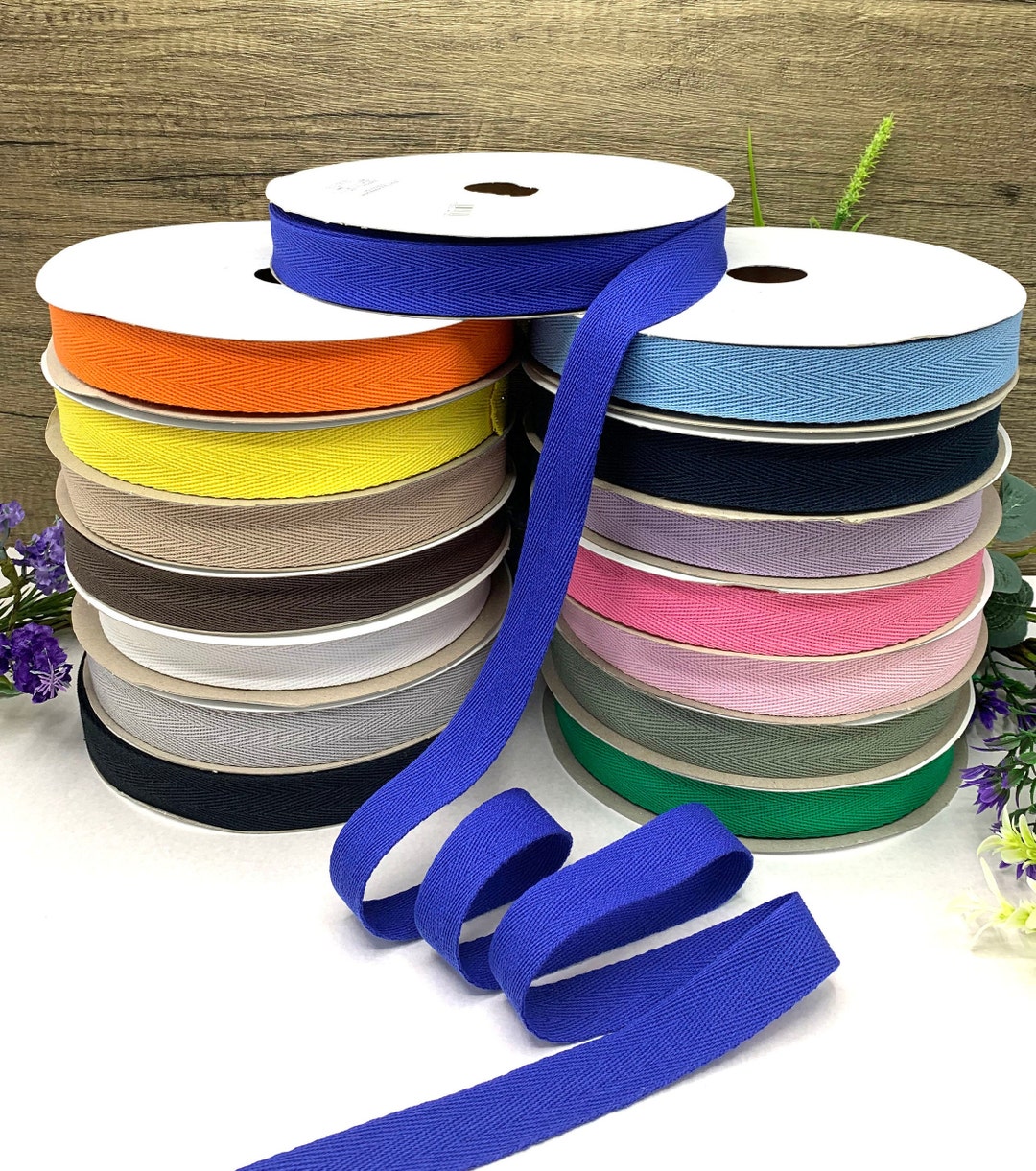100 Cotton Herringbone Twill Tape, 1 Inch / 2.5cm Wide Lightweight
