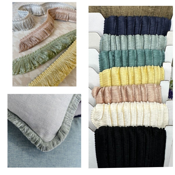 35mm thick brush fringe trim for piping cushions and soft furnishings, Lille Ruche in 11 colours sold BY THE METRE