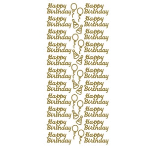Happy Birthday Peel Off Stickers in foiled gold or silver for card crafts Gold