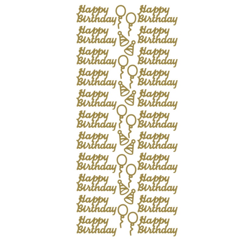 Happy Birthday Peel Off Stickers in foiled gold or silver for card crafts Gold