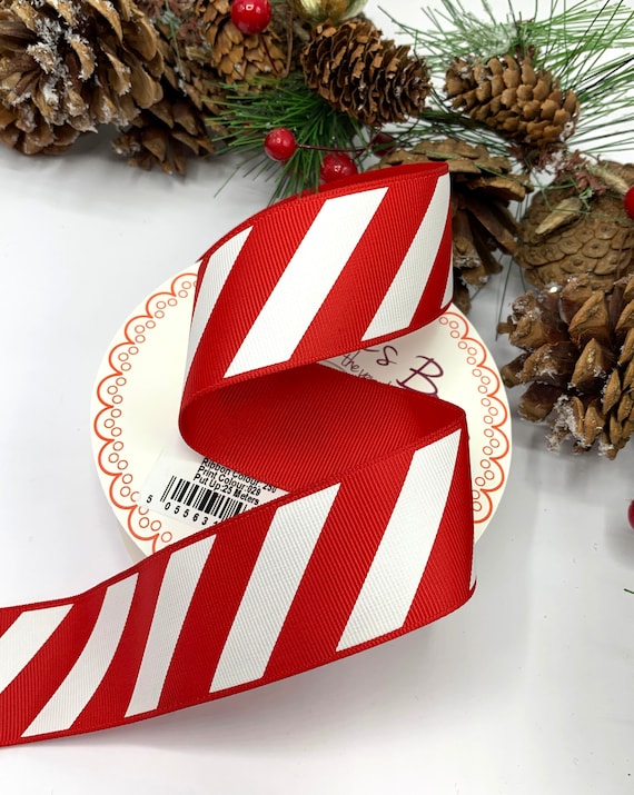 Christmas Ribbon, Red & White Candy Stripe Ribbon 1/8 2/8 3/8 5/8 7/8 1 1/2  Christmas Candy Cane Christmas Hamper Bow Sweets 