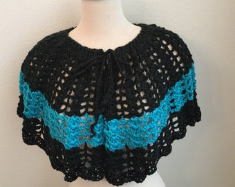 Capelet Black, Turquoise Capelet, Capelet, Winter Capelet, Turquoise Capelet, Black Capelet, Gift for Her, Holiday Gift, Vintage Capelet