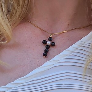 One of  a KIND 18k Solid Gold Cross Pendant Pearl Cross Religious Jewelry Christian Greek Jewelry Fine Jewelry Godmother Gift Cross for Mom