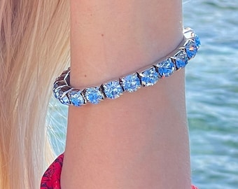 Blue Topaz Bracelet - Tennis Bracelet - Silver Gemstone Bracelet - Blue Topaz Jewelry - Birthstone bracelet - Dainty Bracelet - Gift for her