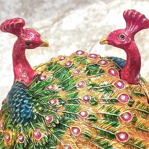 XL Peacock Faberge egg style, Peacock Jewelry Box, Peacock Keepsake box, Peacock Box, Peacock Lover Gift, Handmade, Peacock Gifts, HANDSET