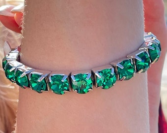 Emerald Bracelet Tennis Bracelet Emerald Jewelry May Birthstone Wedding Bracelet Gift for Her Handmade Bracelet Engagement Anniversary Gift