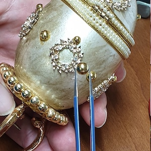 Antique Faberge Egg style ONLYOne Handcarved Faberge Designer Egg WREATH Musical Box 1996 Friendship HANDMADE Collectors Item Gift Fabrege