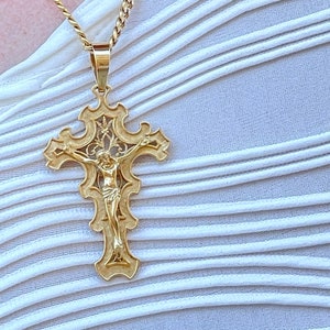 X-Large 18k SOLID GOLD Cross Crucifix Pendant Solid Gold Crucifix Yellow Gold Cross Jesus Crucifix Cross Pendant Christian Religious Jewelry