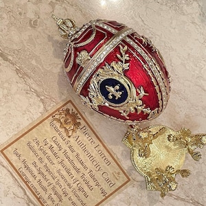 Designer GOLD Faberge egg Trinket box Fabrege Egg gift for her Fabergé egg Decorative Boxes Unique Christmas present SWAROVSKI Handset 6.5&quot;