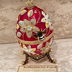 Styl czerwonego jajka Faberge, ozdoba z granatu, prezent na szczęście, prezent na parapetówkę, kolekcjonerskie jajko Pomagranet 400, kryształowy zestaw słuchawkowy - ręcznie robione pudełko