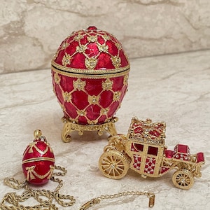 Faberge Ruby Faberge style egg & Faberge Pendant - Red Faberge egg Perfect gift to her HANDMADE Faberge Luxury Jewelry box egg 24k GOLD
