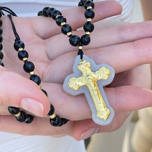 Cross GOLD Rosary Necklace Cross Necklace Catholic Rosary Yellow Gold Rosary Christian Necklace Crucifix Rosary Christian gift Cross Rosary