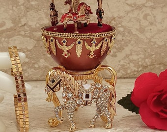 ONE Of a Kind Horse Lover Gift for Teen Musical Carousel Horse NATURAL Faberge egg 24k GOLD Graduation Gift Idea College Grad Birthday Horse