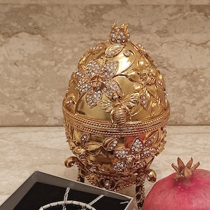 Caixa de berloque de romã Conjunto de joias de romã 24kGOLD 10ct diamante FABERGE estilo ovo presentes de romã FABERGE presente para noiva ideia de casamento