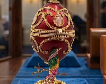Uovo Fabergé naturale del 1986, scatola di uova musicali vintage, decorazione dorata, regalo per il 40° anniversario di matrimonio dei genitori, cristallo austriaco, FATTO A MANO