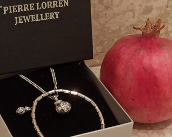 Pomegranate Necklace Bracelet SET Persephone Necklace Pomegranate SILVER Pomegranate Jewelry Persephone pendant Judaica Jewelry Pomegranate