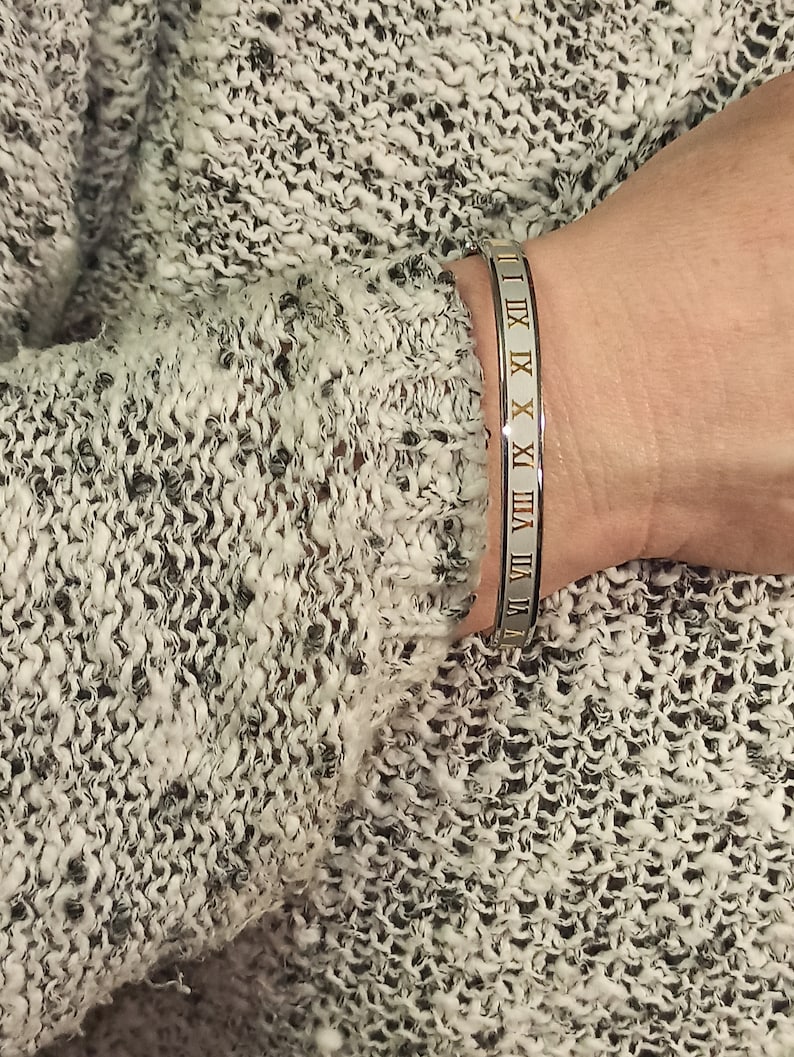 Roman Numeral Bracelet 24k GOLDSilver Bangle Bracelet for womenRoman Numeral JewelryRoman Numberal Bracelet BangleBracelet for Birthdays