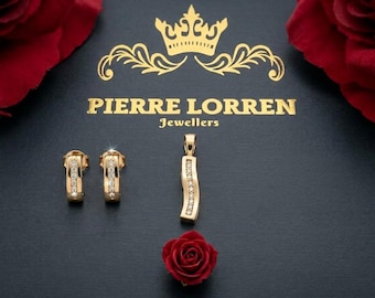 18kt Solid 18k Yellow Gold Natural Diamond Pendant Natural Diamond Earrings  Fine Jewelry Handmade by Pierre Lorren 20pts
