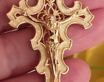 Rare 18k Solid LARGE Gold Cross Pendant Women/BYZANTINE Cross Pendant Gift/Religious Jewellery Crucifix for woman/HANDMADE Christian Jewelry