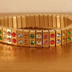 Rainbow Bracelet SWAROVSKI Crystal 24kt GOLD Gift/Stretchy Stacking bracelet Multi colored FANCY Jewelry Gold Gemstone Bracelet bangle gifts