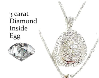 3 ct DIAMOND Handcrafted Jewelry Meander Silver Greek Key Necklace Meander pendant Diamond Necklace Faberge Egg SOLID Sterling SILVER 3carat