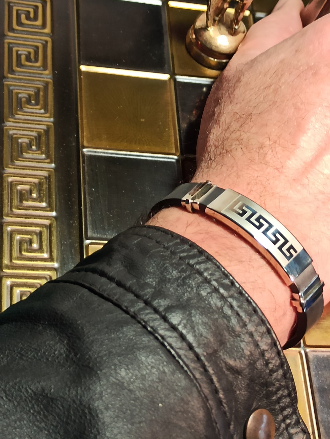 Men Bracelet Meander/greek Key Art/silver Ancient Greek Jewelry/bijoux Grec  Bracelet/griechischen Armband/men's Gift Silver Stainless Steel