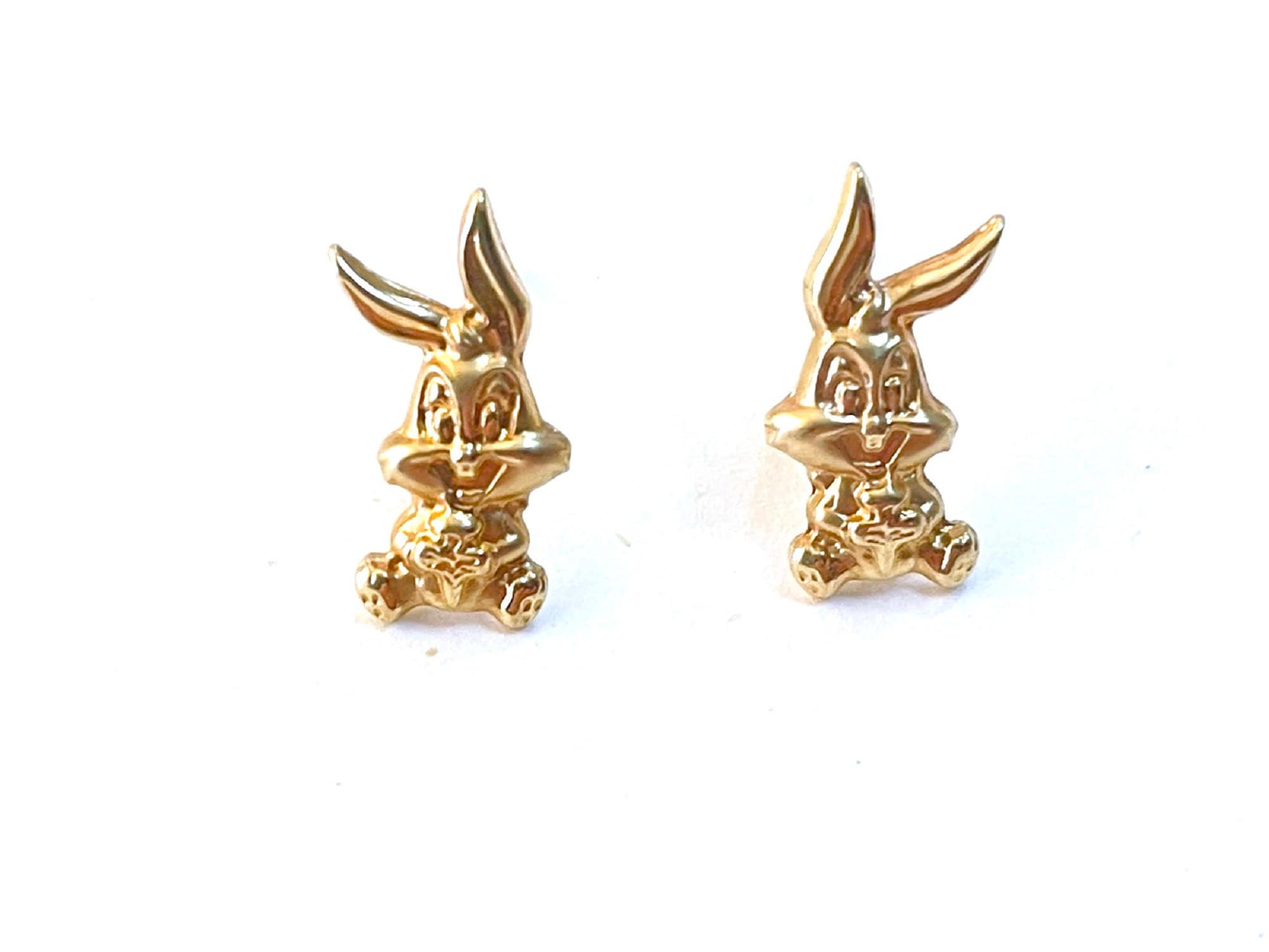 Bugs Bunny Earrings SOLID 18K GOLD Looney Tunes Gift Cartoon Etsy