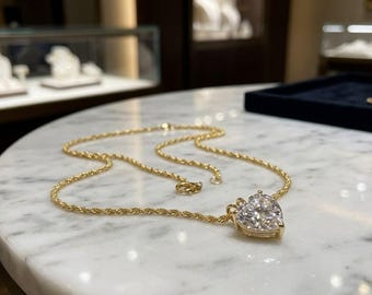 Ciondolo con diamante da 1,5 ct, ciondolo a forma di cuore, cuore con diamanti, cuore con diamanti, regalo per lei, collana a forma di cuore in oro 18 carati, anniversario di matrimonio 18kt