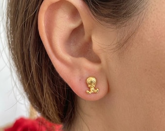 Solid 18K Gold Warner Brothers Tweety Bird Stud Earrings Walt Disney-Vintage 2000 Handmade