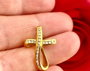 Ciondolo a croce con diamanti naturali in oro massiccio 18 carati, collana con croce di diamanti, regalo per padre cristiano, crocifisso per uomo, croce per figlio, laurea.