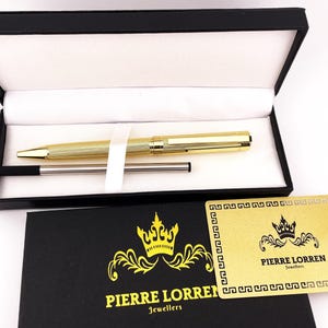 Stylo à bille Pierre Lorren antique en argent gravé fait main Stylo à encre Stylo cadeau d'anniversaire Or jaune 18 carats sur métal argenté