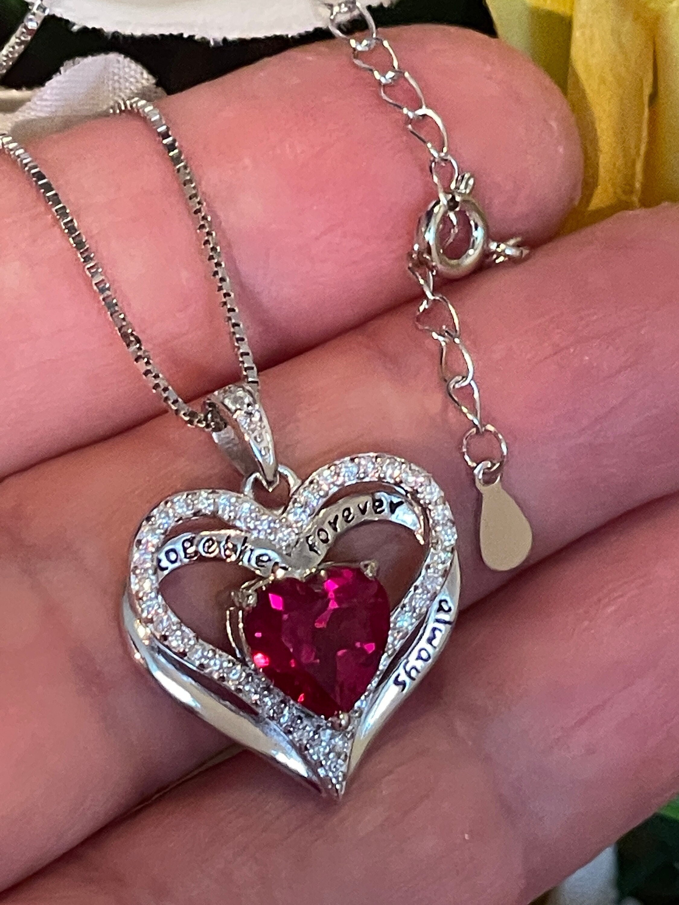 Ruby and diamond heart necklace discount